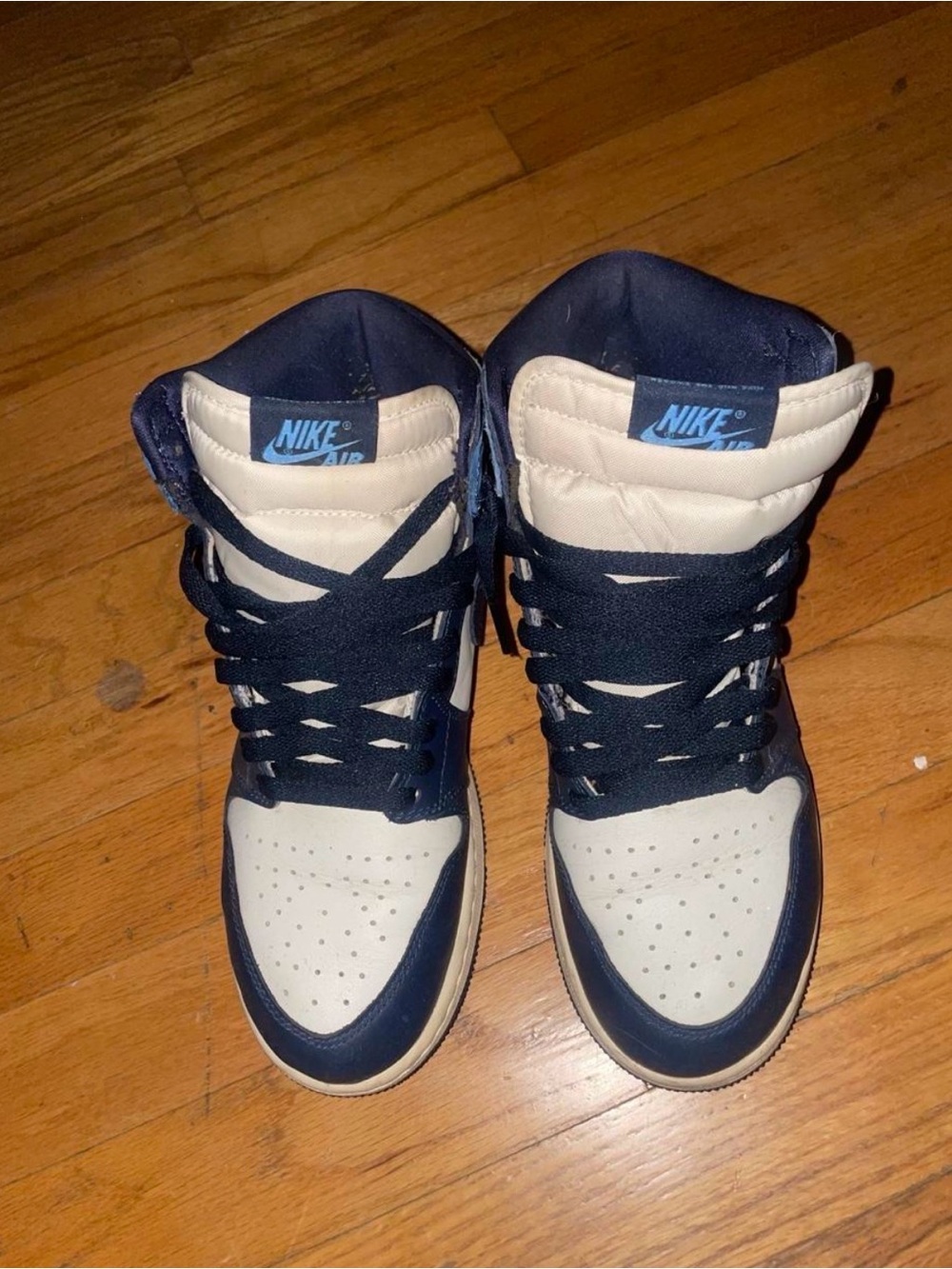Nike Kids High-Top Sneakers in Navy and Cream with Blue Logo